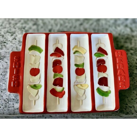 Grassland Roads Platter Party Shish Kebab Vintage 14” Ceramic Decor Red Grilling - Picture 10 of 10